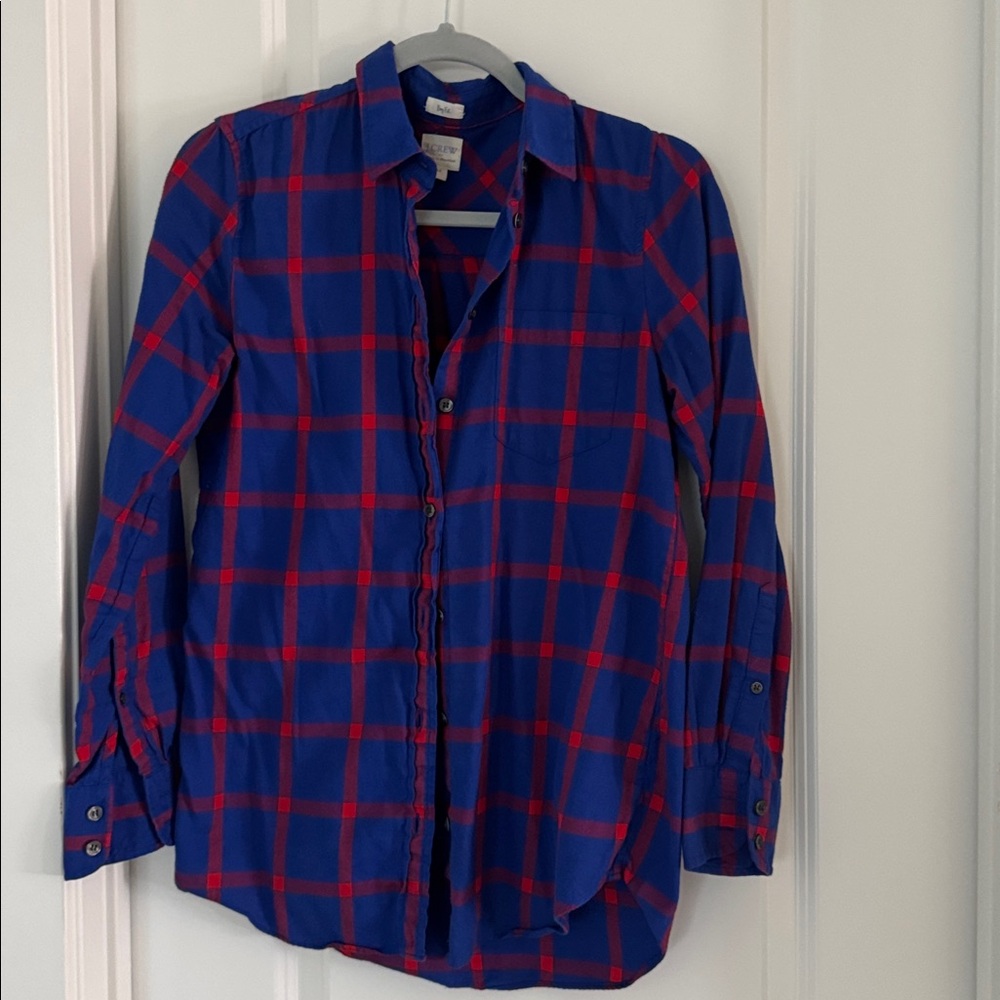 J. Crew Navy and Burgundy Plaid Shirt